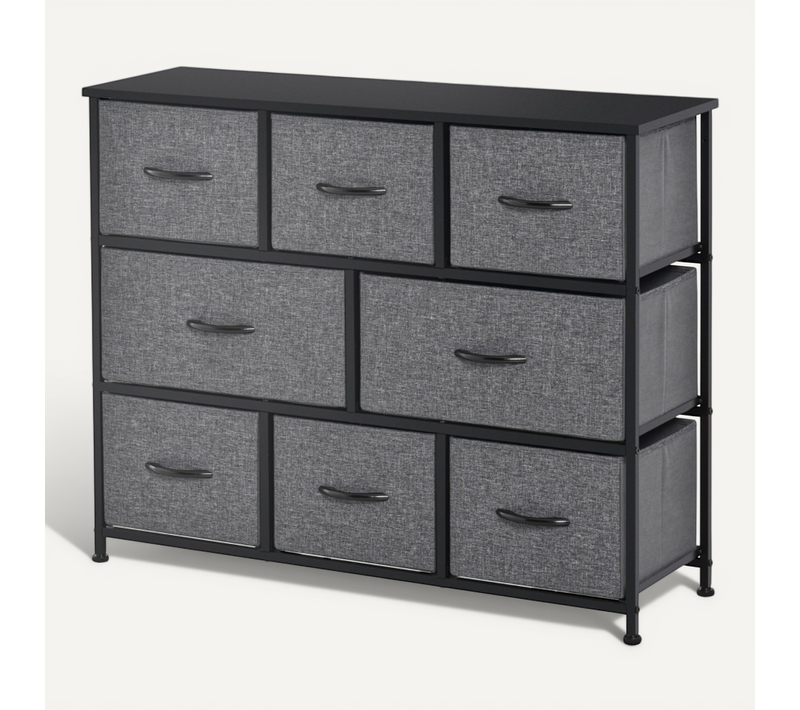 Buffet Grise 8 Tiroirs En Tissu Avec Cadre En Métal, Design Moderne
