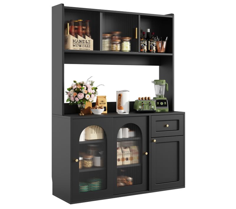 Buffet Haut Noir 120x35x167 Cm Avec LED Multicolore Et Étagères Réglables