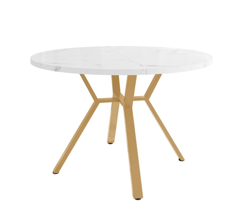 Table Ronde Moderne En Marbre Blanc Ø 100 Cm Avec Pied Métal Doré En X