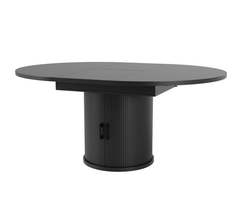 Table à Manger Extensible Ronde En Noir Ø118-158 Cm Avec Rangement Intégré