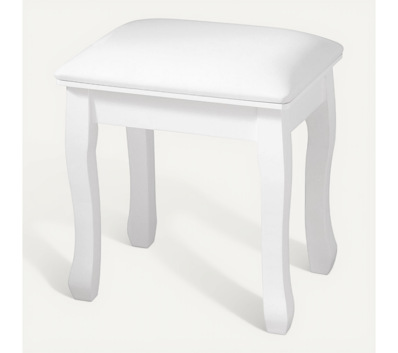 Tabouret Carré Rembourré Pour Maquillage Avec Pieds Courbés Blancs En Bois Massif