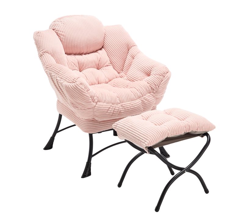 Fauteuil Lounge Paresseux Avec Repose-pieds, Accoudoirs Et Poche Latérale, Rose