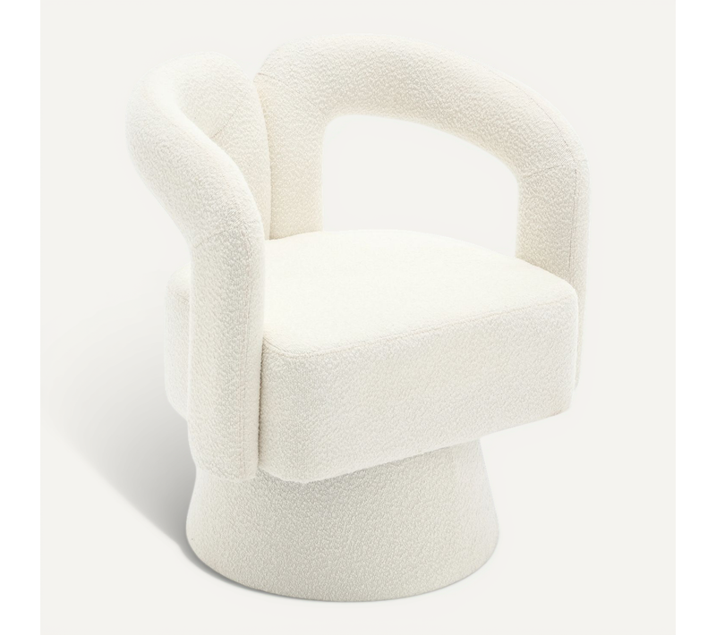 Fauteuil Pivotant 360° En Bouclé Beige, Design Rond Et Confortable Pour Salon