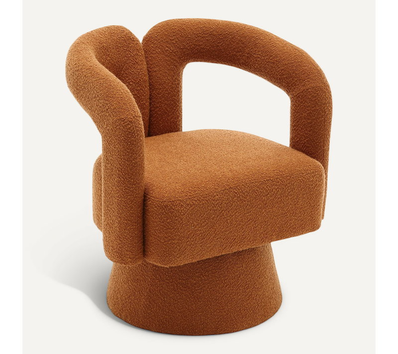 Fauteuil Pivotant 360° En Bouclé Orange, Design Rond Et Confortable Pour Salon