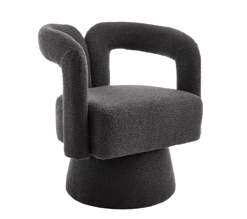 Fauteuil Pivotant 360° En Tissu Bouclé Gris Foncé, Siège Rembourré Pour Salon Et Bureau