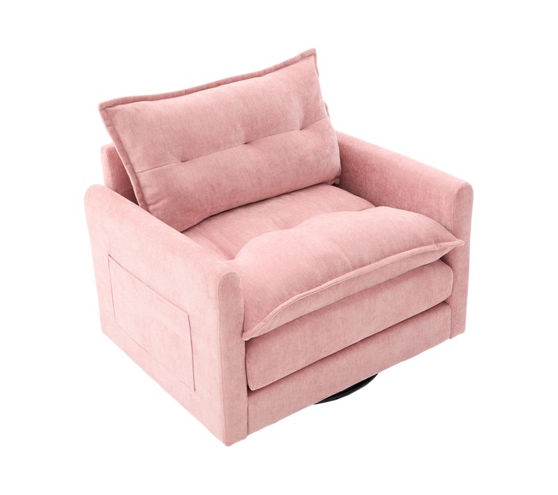 Fauteuil Lounge Pivotant 360° Avec Accoudoirs, Grand Fauteuil Moderne Pour Salon Et Bureau, Rose