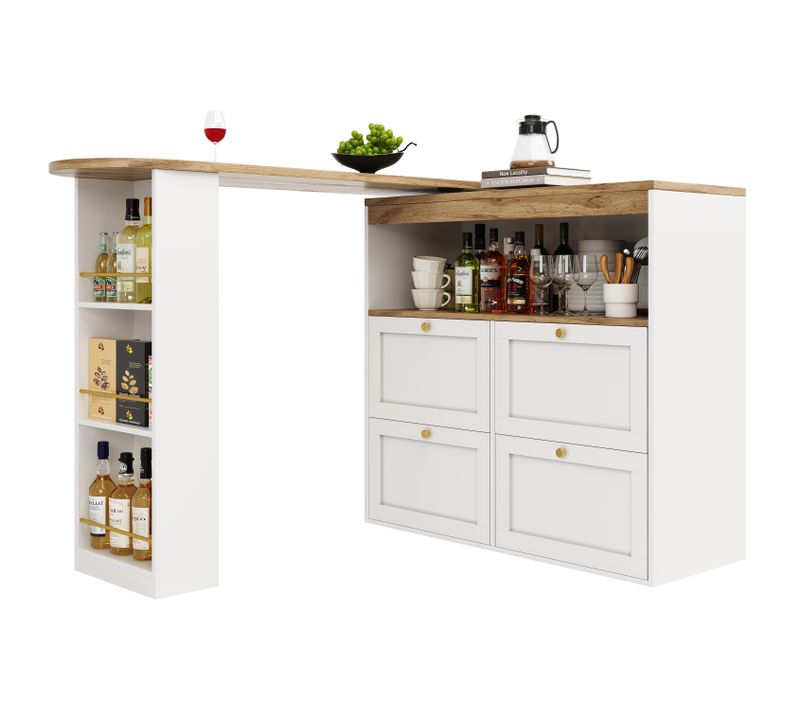 Buffet De Cuisine Blanche Rotative à 360° Avec étagères Ouvertes Et 4 Tiroirs, Conception Modulaire