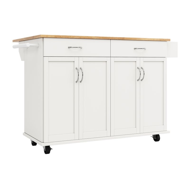 Îlot De Cuisine Multifonction Blanc Avec Plateau Rabattable Et Rangements, 106×50×90,5 cm