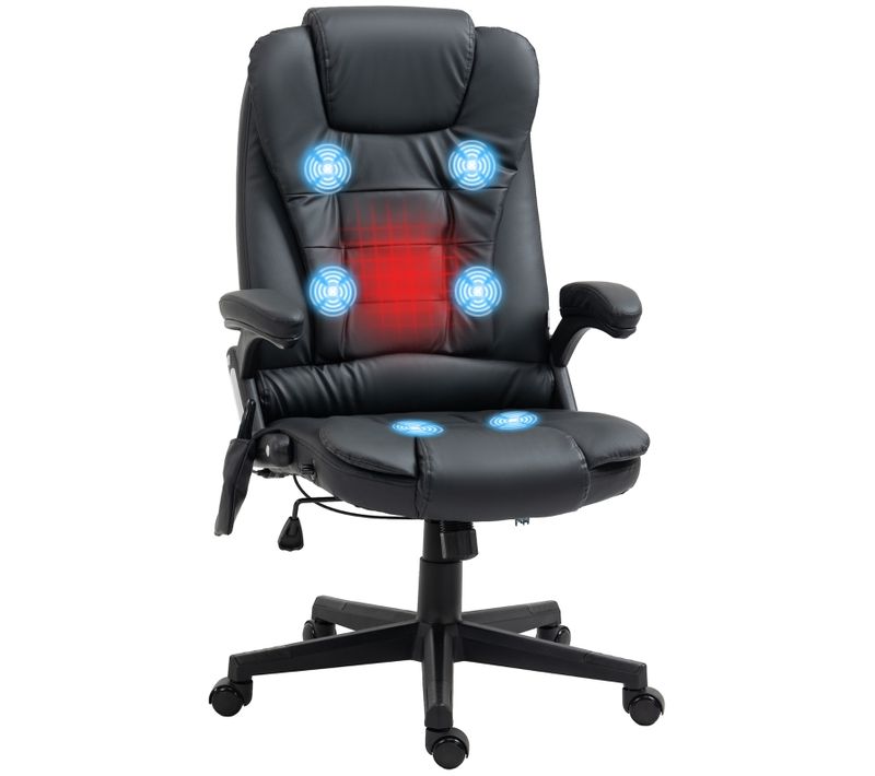 Fauteuil De Bureau Massage Avec Dossier Haut, Cuir Synthétique Noir, Pivotant
