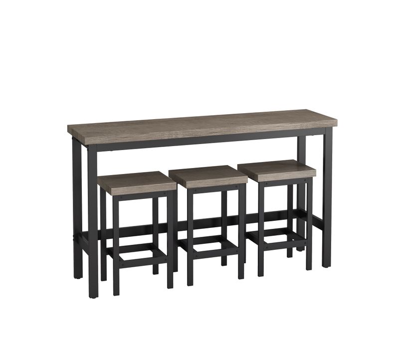 Table De Cuisine Longue Design Moderne 148 Cm Avec 3 Tabourets Marron Gris