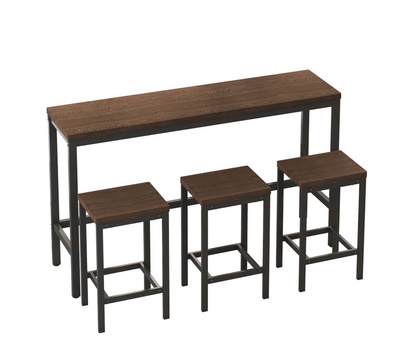 Table De Cuisine Longue Design Moderne 148 Cm Avec 3 Tabourets Marron Foncé