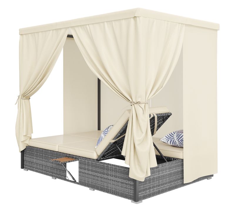 Chaise longue de jardin avec rideau pare-soleil, salon, balcon et jardin, résistante aux intempéries