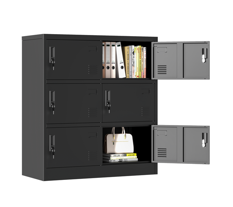 Armoire Métallique Noire à 6 Portes Avec Étiquettes H100xl90xp40 Cm