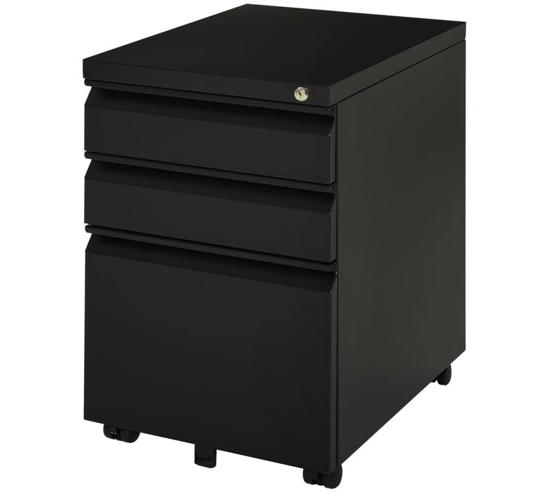 Caisson De Bureau Mobile Noir Avec 3 Tiroirs Verrouillables Et Roulettes 39x48x60 Cm