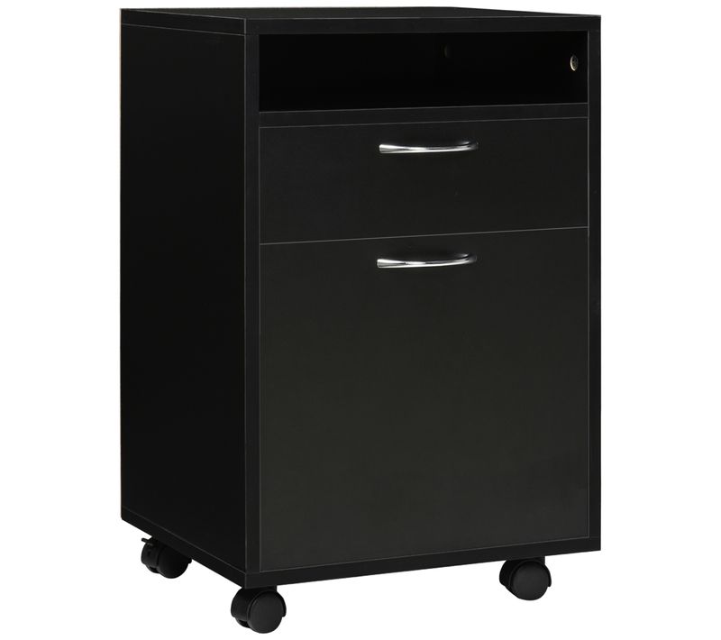 Caisson Roulant Noir Avec Tiroir Et Rangement 40x35x60 Cm Pour Bureau