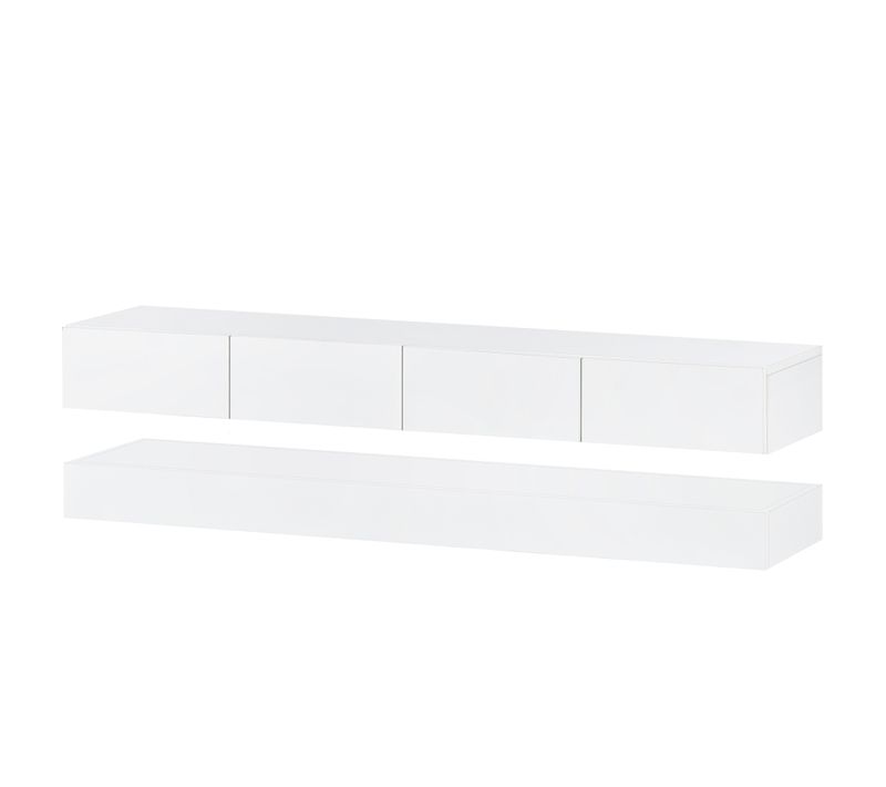 Meuble TV Mural Blanc 130 Cm Avec LED 16 Couleurs Et 4 Tiroirs