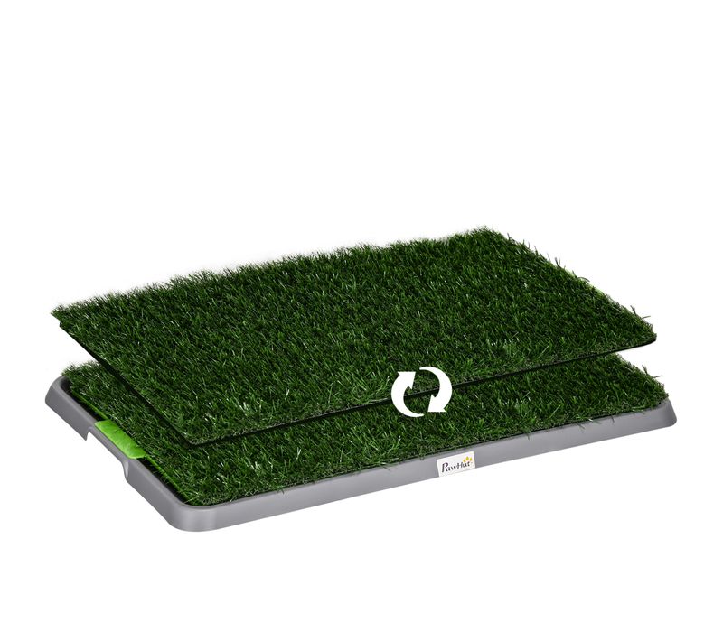 Toilette Pour Chiot Avec Tapis D’herbe Double, Plateau D’apprentissage Propreté 67x41 Cm