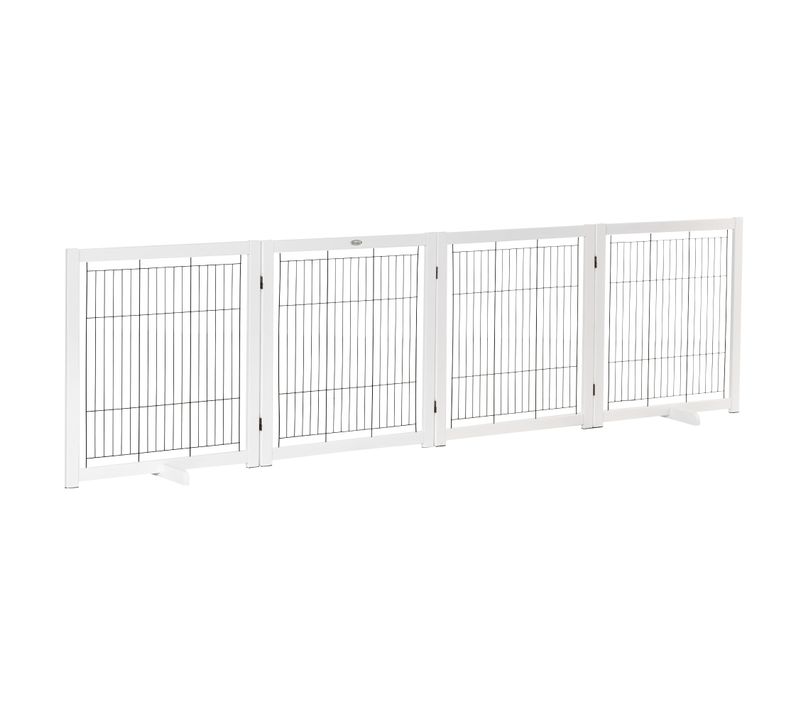 Barrière Extensible 4 Panneaux En Bois Et Acier Pour Chiens, 305 Cm