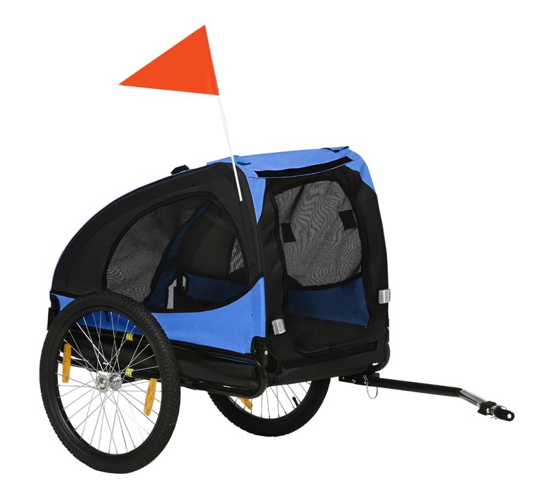 Remorque Vélo Pliable Pour Chien, Cadre Acier, Tissu Oxford, Bleu