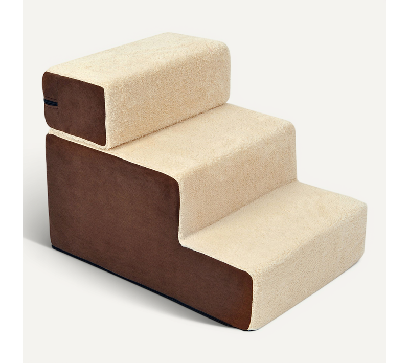 Escalier Pour Animaux 3 Marches En Peluche Beige 54x40x39 Cm Pour Chiens Et Chats