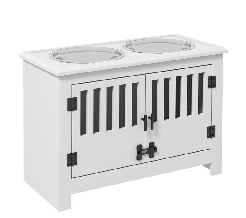 Gamelle Surélevée Avec Rangement, Double Bol Inox 2l, Pour Grands Chiens, Blanc