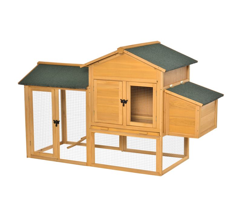 Poulailler Pour Poules Naines Avec Enclos Et Nichoir, Bois De Sapin, Jaune Et Vert, 168x75x103 Cm