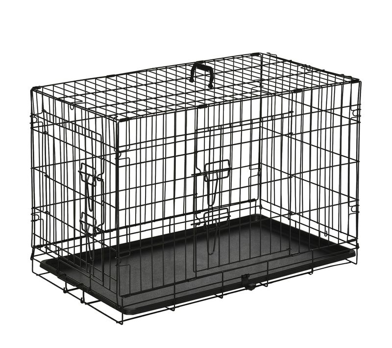 Transporteur Pliable Pour Petits Animaux, Cage Métallique 76x46x52 Cm, Noir, Sécurisé