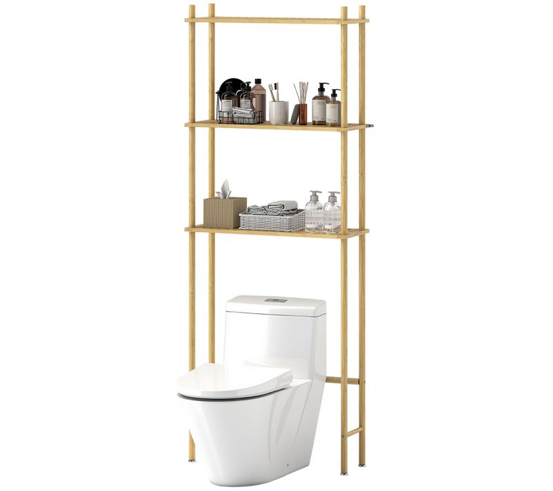 Étagère Wc 3 Niveaux En Bambou Naturel, Gain De Place, Style Campagne
