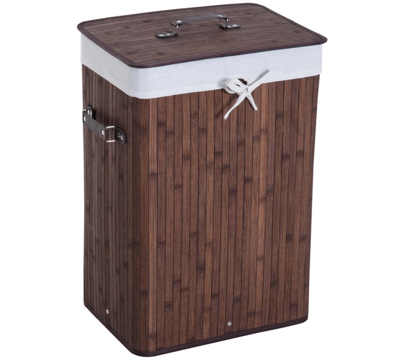 Panier à linge pliable 72 L en bambou avec couvercle et sac lavable, brun foncé 40x30x60 cm
