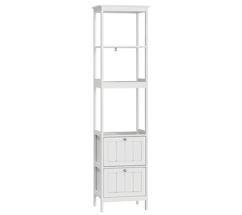Colonne De Rangement Blanche 40x30x160 Cm Avec Tiroirs Et étagères