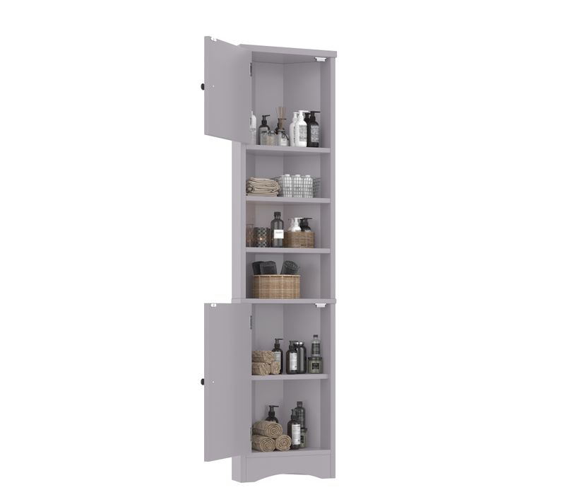 Armoire D’angle De Salle De Bain Grise 37x24,5x170 Cm Avec étagères Et Portes