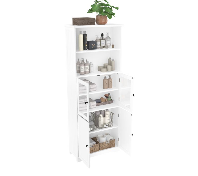 Meuble Colonne De Salle De Bain Blanc 57,5x28,5x160 Cm Avec Portes Et étagères Réglables