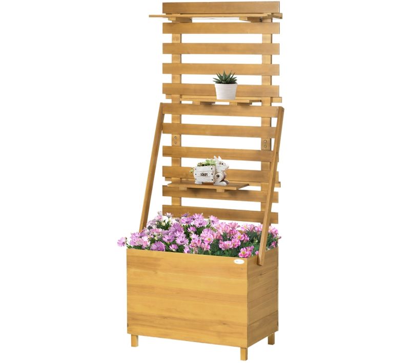 Hochbeet Avec Treillis Et 3 Étagères En Bois Massif, 63x39x160 Cm
