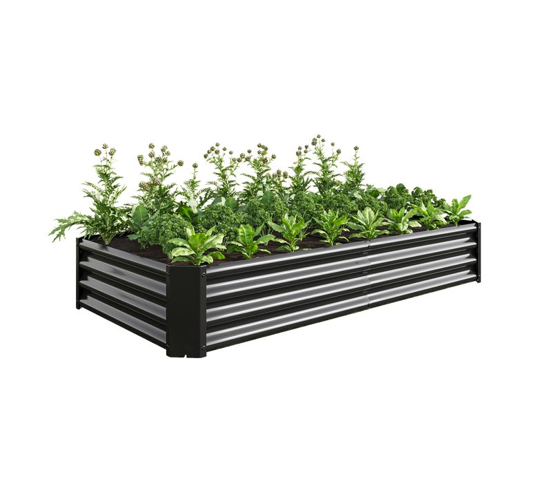 Bac à Fleur En Acier Anthracite 180x91x30 Cm, Robuste Et Durable Sans Fond