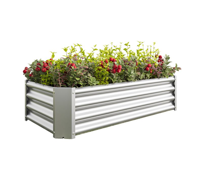 Bac à Fleur En Acier Argenté 120x61x30 Cm, Robuste Et Durable Sans Fond