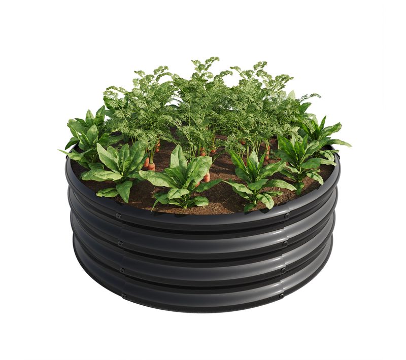 Bac à Fleur Rond Galvanisé 45x45x30 Cm, Robuste Et Durable, Pour Jardin Extérieur, Noir