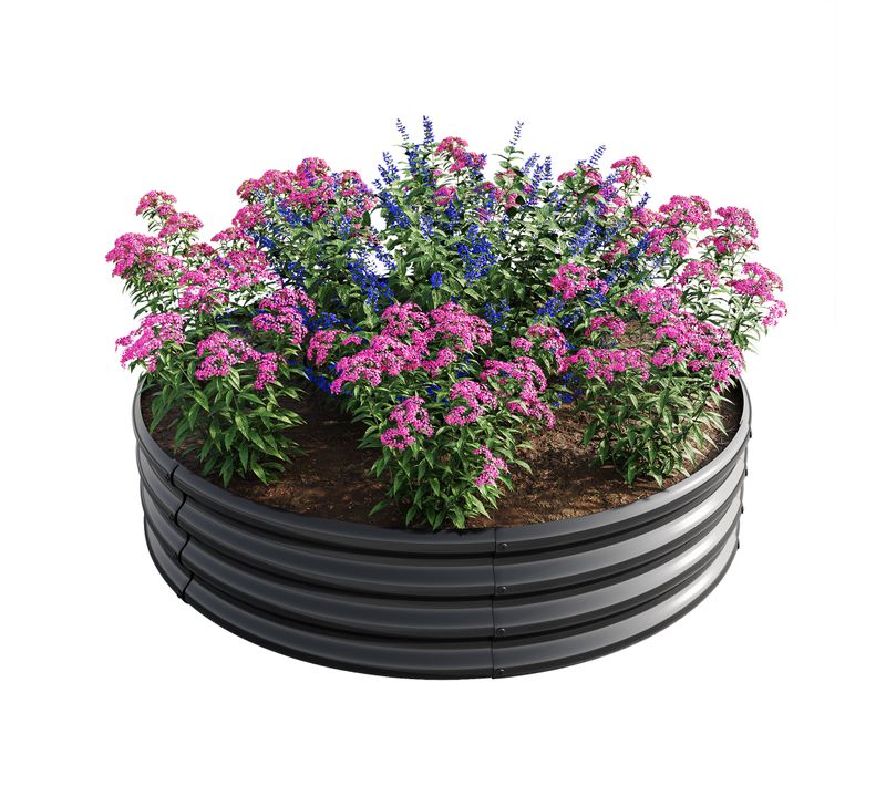 Bac à Fleur Rond Galvanisé 60x60x30 Cm, Robuste Et Résistant, Pour Jardin Extérieur, Noir