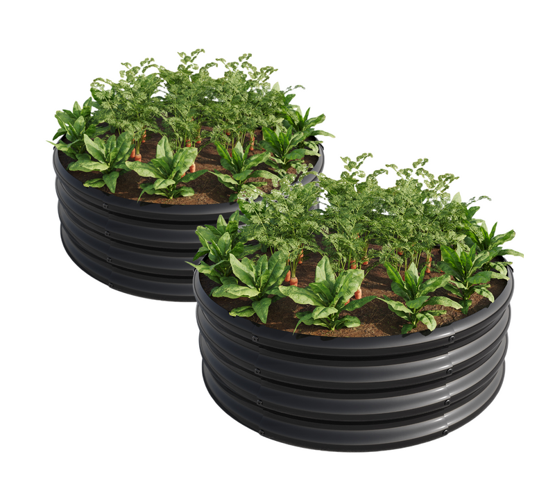 Bac à Fleur Rond Galvanisé 60x60x30 Cm, Robuste, Pour Jardin Extérieur, Noir, Lot De 2