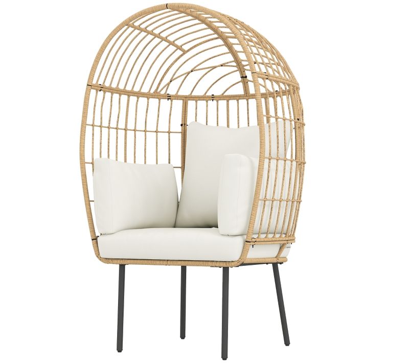 Fauteuil Oeuf En Rotin Beige Avec Coussins Amovibles, Confortable Et Résistant Aux Intempéries