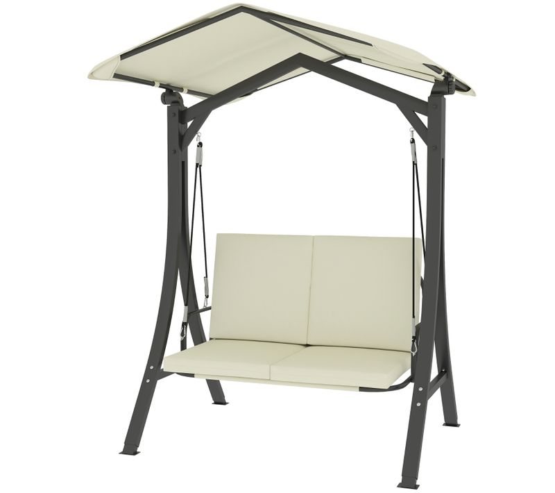 Balancelle Jardin 2 Places Avec Toit Réglable Et Housse Crème 150x120x182 Cm