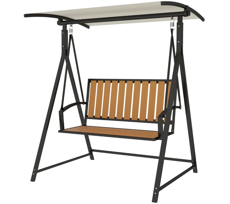 Balancelle De Jardin 2 Places Avec Toit Réglable, Résistante Aux Intempéries, Noire