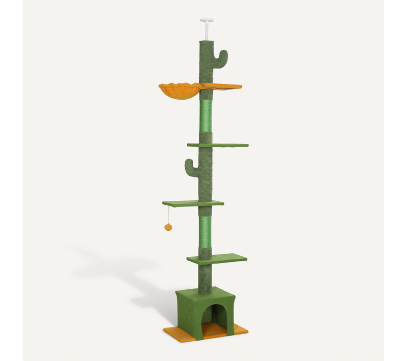 Arbre à Chat Ajustable 230-275 Cm Avec Niches, Hamac Et Jeu, Vert