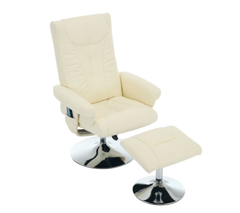 Fauteuil Relax Beige En Pu Avec Massage 5 Points, Chauffage Et Repose-pieds