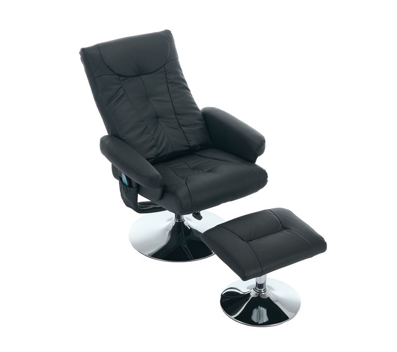 Fauteuil Relax Noir En Pu Avec Massage 5 Points, Chauffage Et Repose-pieds