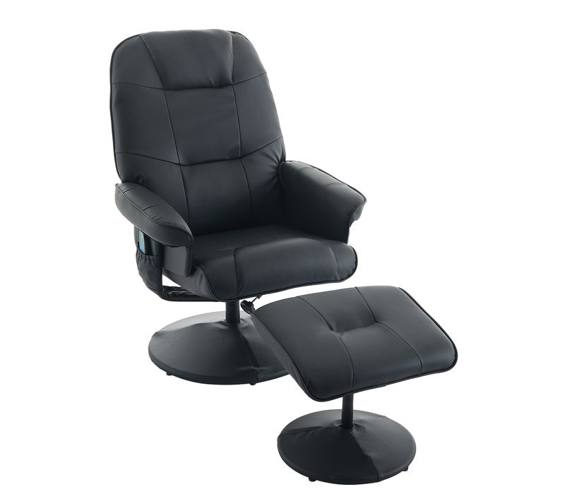Fauteuil De Massage Inclinable En Pu Noir Avec Chauffage, Repose-pieds Et Rotation 360°