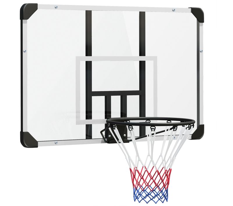 Panier De Basketball Mural Avec Panneau Et Filet En Acier, 113 X 61 X 73 Cm, Noir Et Blanc