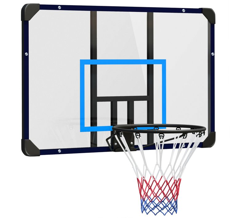 Panier De Basketball Mural Avec Panneau Et Filet En Acier, 113 X 61 X 73 Cm, Noir Et Bleu