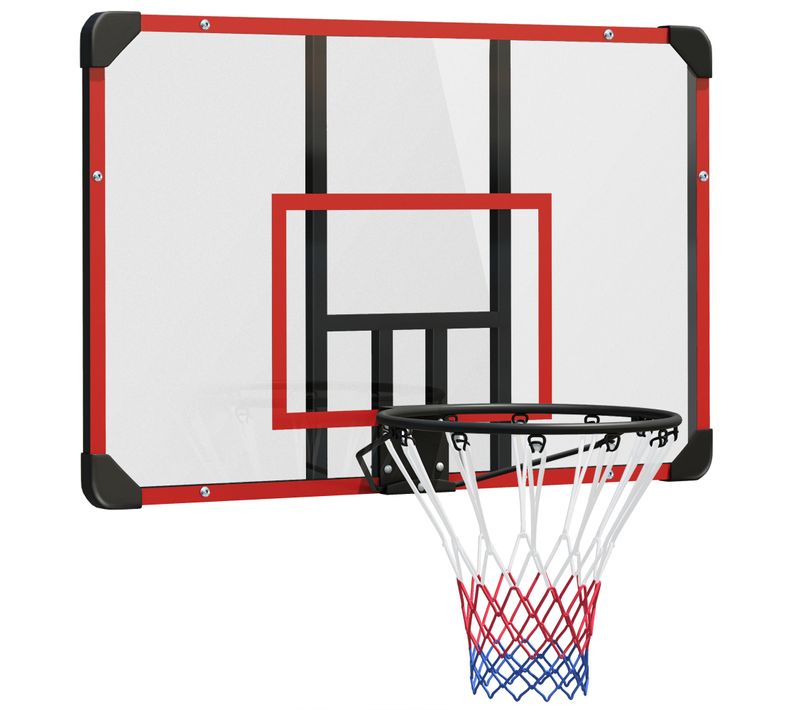 Panier De Basketball Mural Avec Panneau Et Filet En Acier, 113 X 61 X 73 Cm, Noir Et Rouge