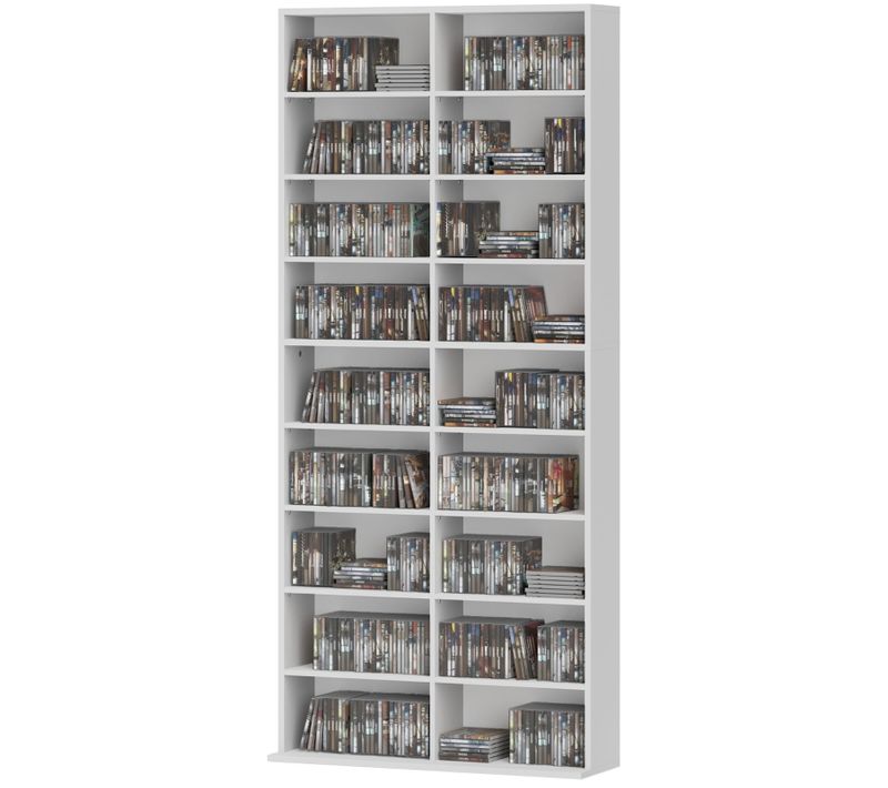 Meuble Cd Dvd Blu-ray Modulable Blanc, Rangement Jusqu’à 640 Cds, 78,5x24x175 Cm
