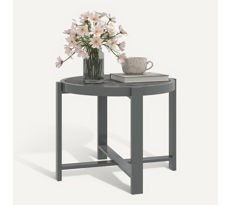 Table Basse De Jardin Ronde En Aluminium Avec Plateau Effet Marbre 60 Cm